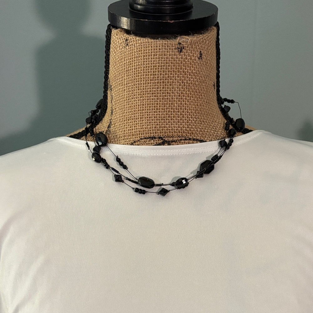 Vintage 90's New York & Company Black Bead and Wire Choker Necklace